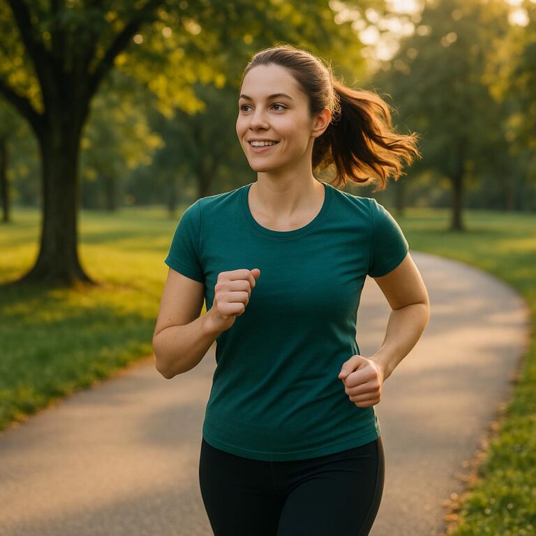 Woman jogging outdoors, starting late after 40